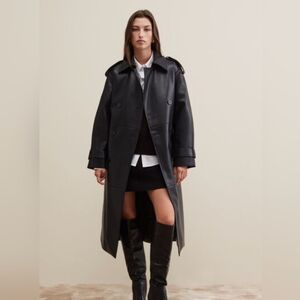 Piombo women's black faux leather trench coat